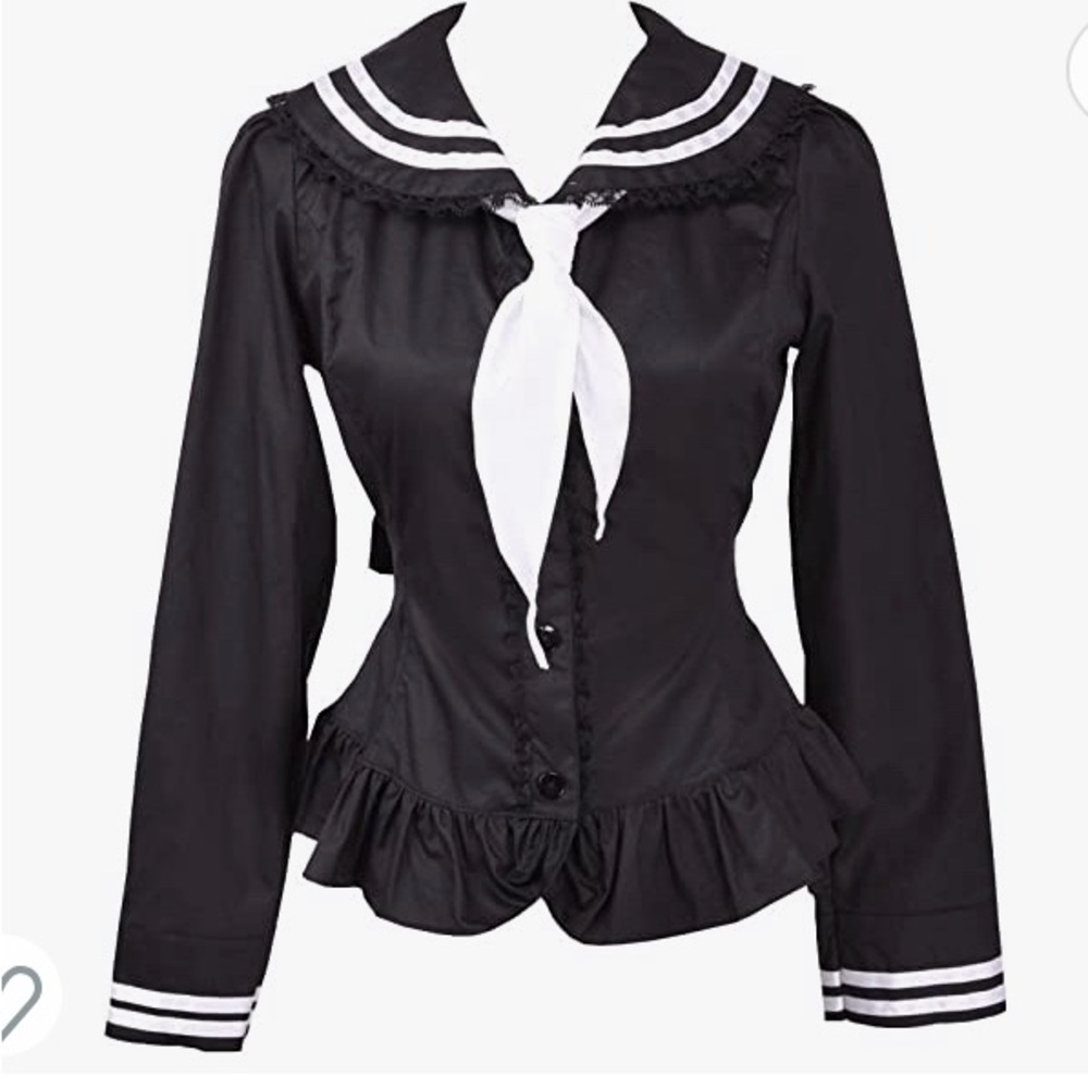 Romantic Black Ruffle Nautical Style Blouse